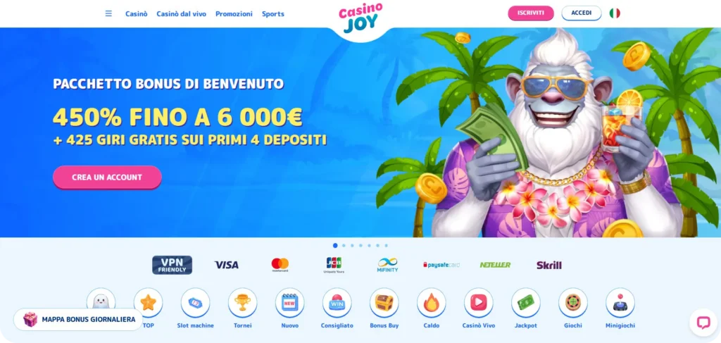 Pagina iniziale di Casino Joy