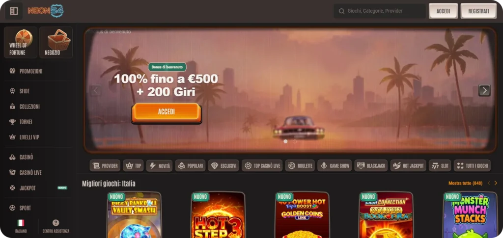 Schermata principale di Neon54