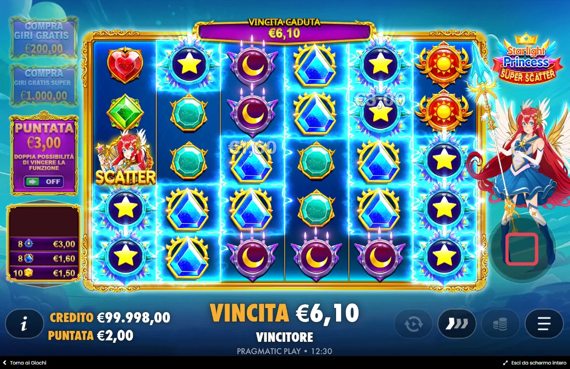 Moltiplicatori sui rulli di Starlight Princess Super Scatter